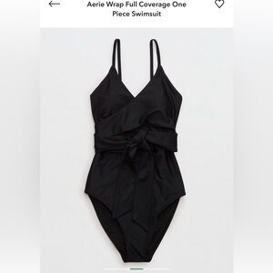Aerie Black Wrap Full Coverage One Piece Swimsuit